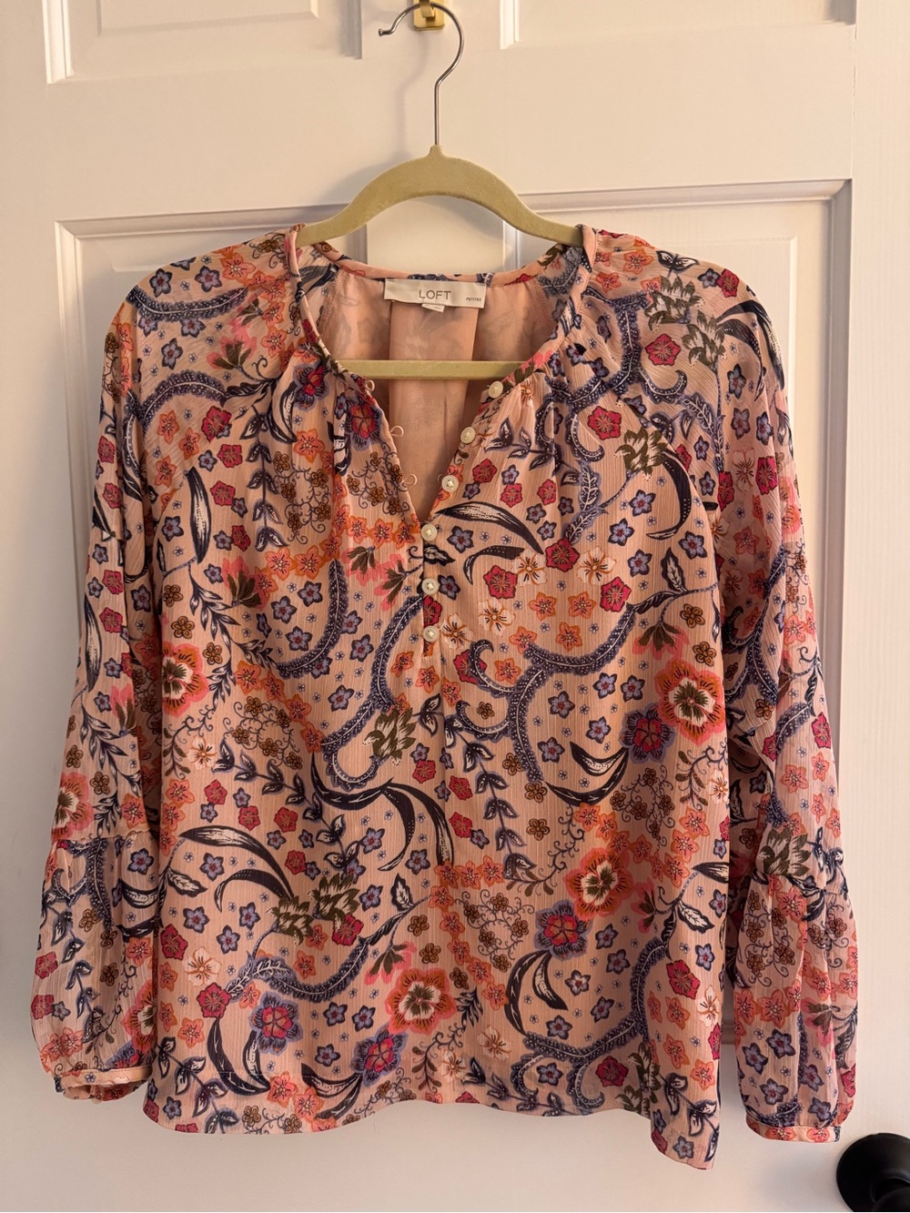 LOFT Small Petite Pink Paisley Floral Blouse